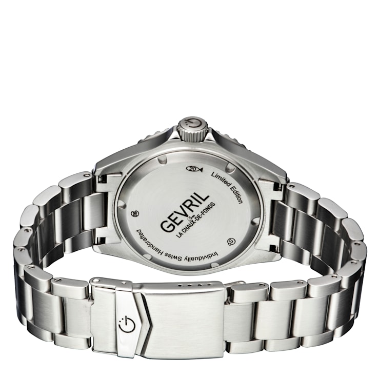 Gevril Men's Wall Street BLK  Dial BLK Ceramic Bezel  Stainless Steel Bracelet