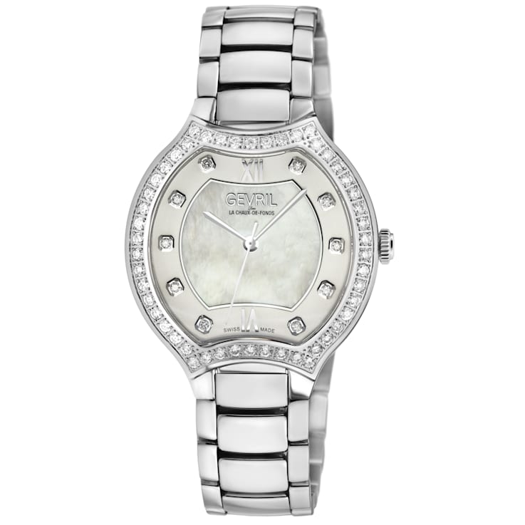 Gevril Women's Lugano Swiss Diamond Watch, Stainless Steel Bracelet Watch