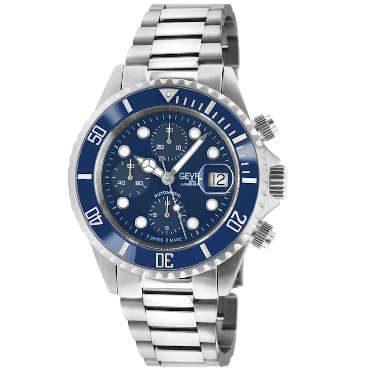 Gevril Men's Wall Street Chrono Blue Dial Blue Ceramic Bezel 316L
Stainless Steel Bracelet