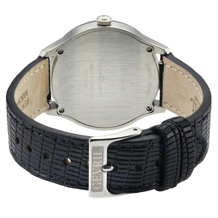 Gevril Women's Morcote Swiss Diamond Watch, 316L SS/ Case, Blue MOP,
Genuine Italian Leather Strap