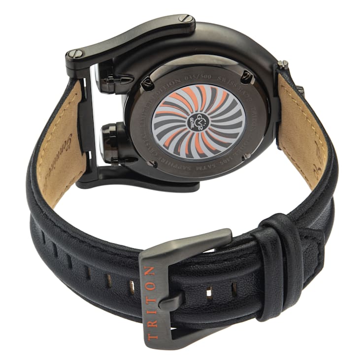 GV2 Triton Black Dial Calfskin Black Leather Swiss Automatic Watch