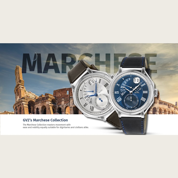 GV2 by Gevril Men's 42421 Marchese Blue Leather Day/Date Swiss Quartz Watch