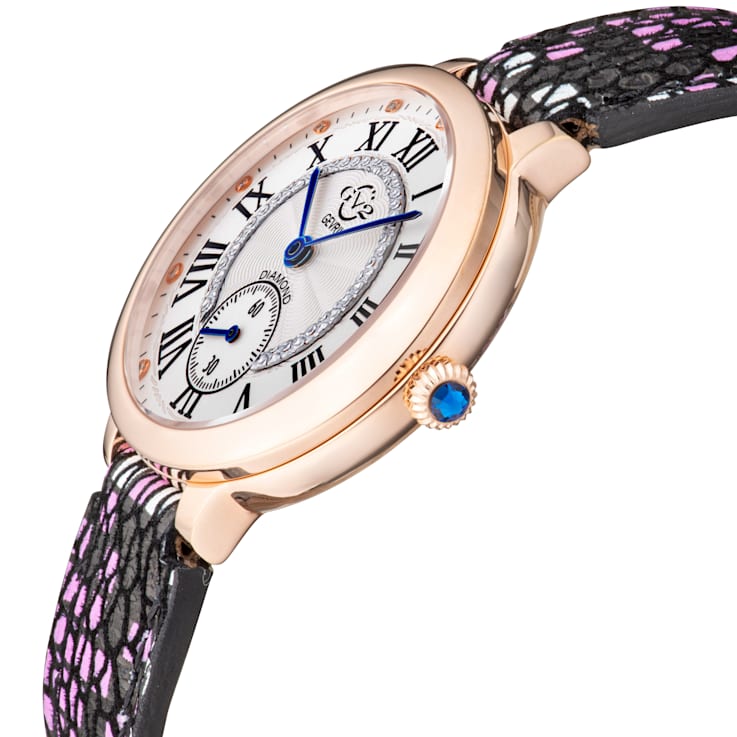 GV2 by Gevril Women's 12201S Rome Diamond Printed Leather Swiss Quartz Watch