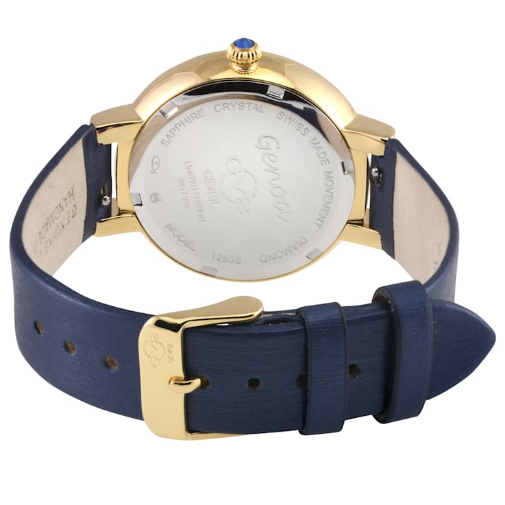 GV2 Women's Genoa Blue MOP Dial, Stainless Steel Diamond Watch with
Leather Strap