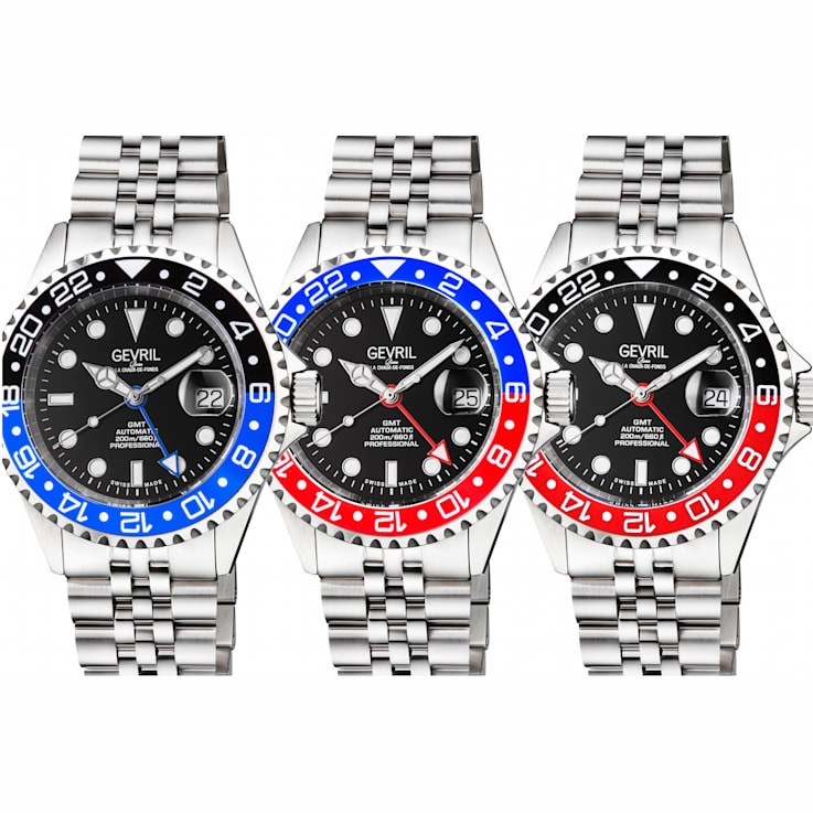 Gevril Men's 4952B Wall Street Swiss Automatic Ceramic Bezel Steel Date Watch