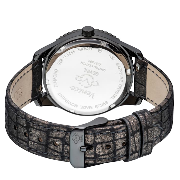 GV2 by Gevril Womens 11713-425C Venice Diamond Swiss Quartz Black Watch