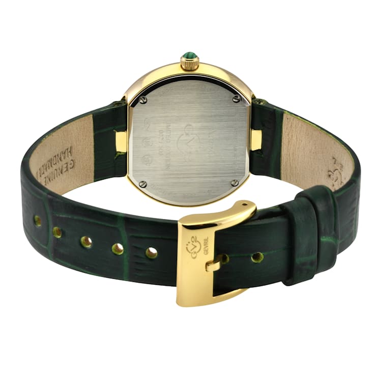 GV2 Arezzo Women's Diamond Watch, Genuine Italian Handmade Green Leather Strap