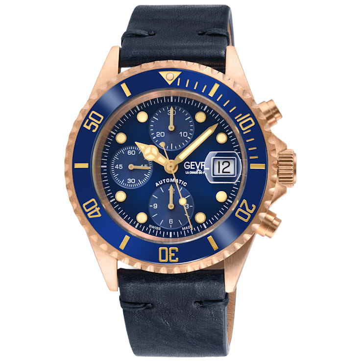 Gevril Men's Wall Street Watch, Genuine Handmade Italian Midnight Blue
Leather Strap