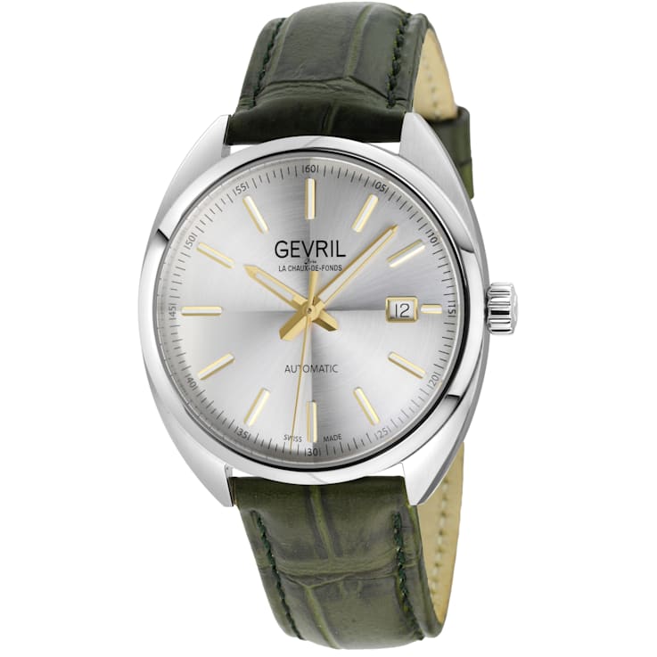 Gevril Five Points Men's Silver Dial Leather Strap Watch