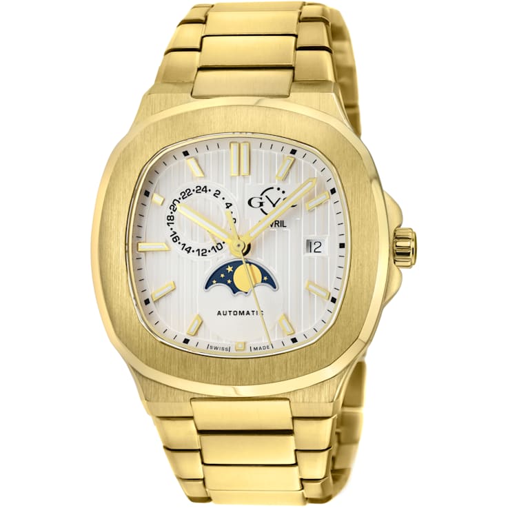 GV2 Men's Potente Moon Phase Swiss Automatic Watch, IPYG Stainless Steel Bracelet