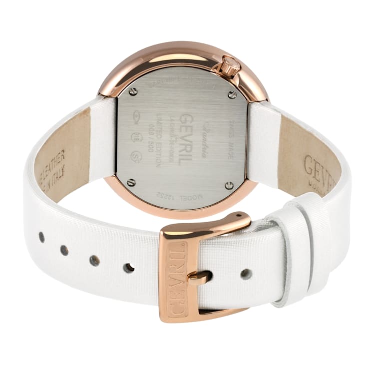 Gevril Women's Gandria Swiss Diamond Watch, Genuine Italian Made White
Leather Strap