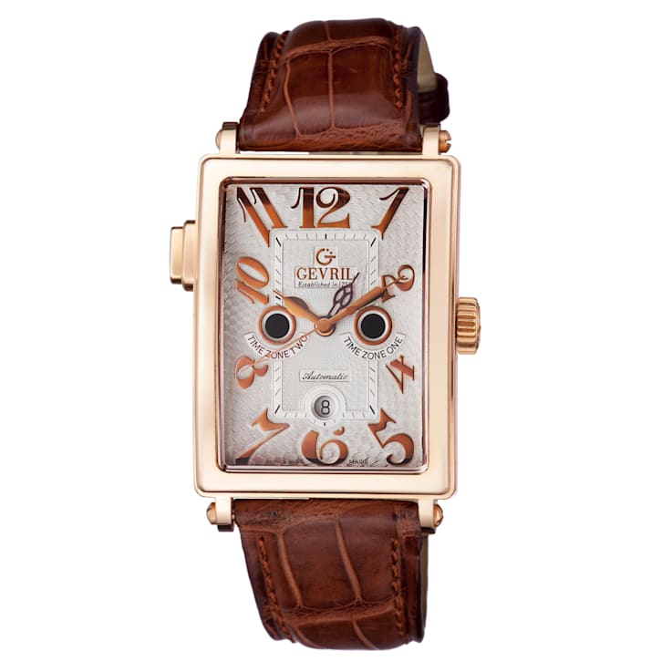 Gevril Men's Avenue of Americas Serenade Silver Dial Leather Watch