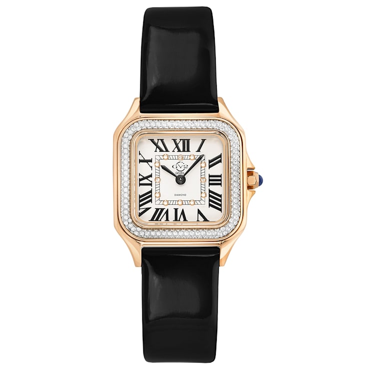 GV2 Milan Women's Silver Dial Black Leather strap watch