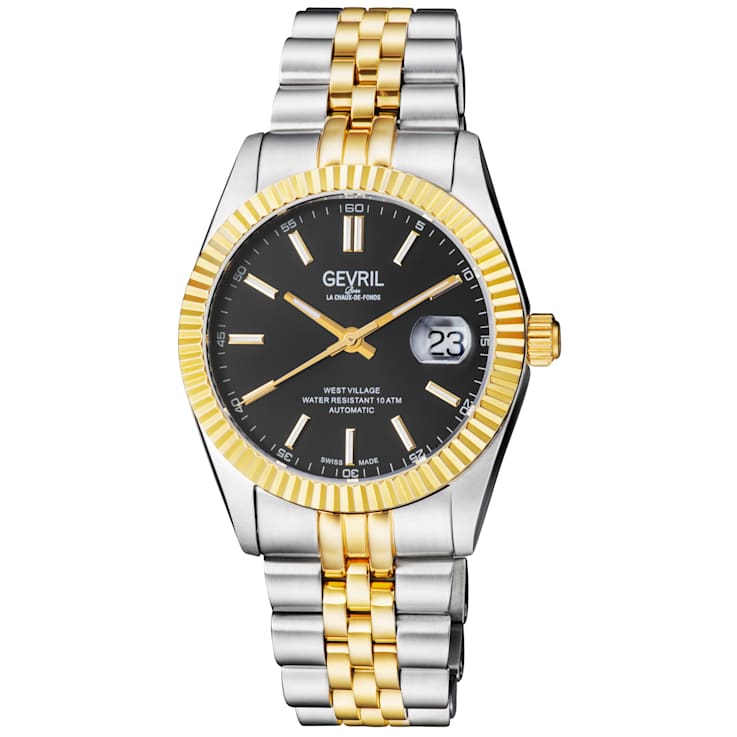 Gevril Men's Automatic West Village Black Sunray Dial Two toned IPYG
Stainless Steel Bracelet