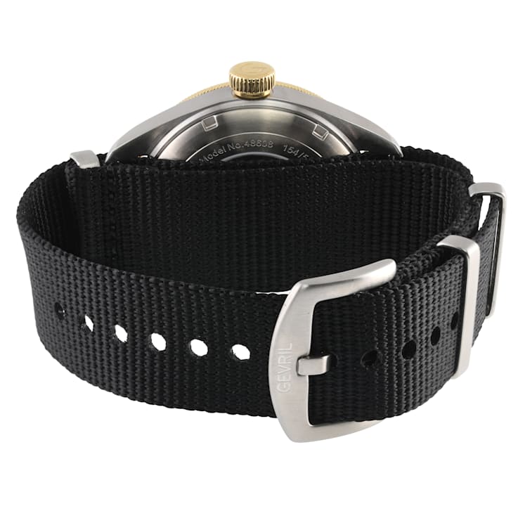 Gevril Men's Yorkville Black Dial IP Yellow Gold Watch