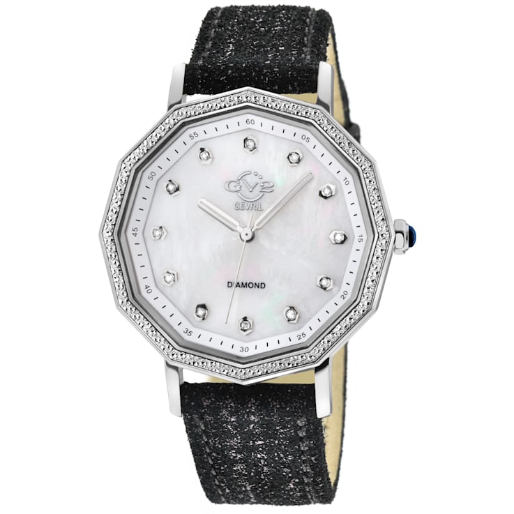 GV2 by Gevril Women's 14500 Spello MOP Dial Diamond Swiss Quartz Leather Watch
