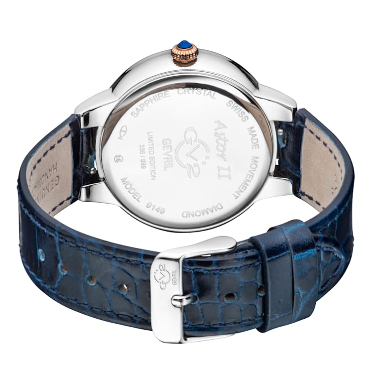 GV2 by Gevril Women's Astor II 9149-L5 Blue MOP Dial Diamond Leather
Swiss Watch