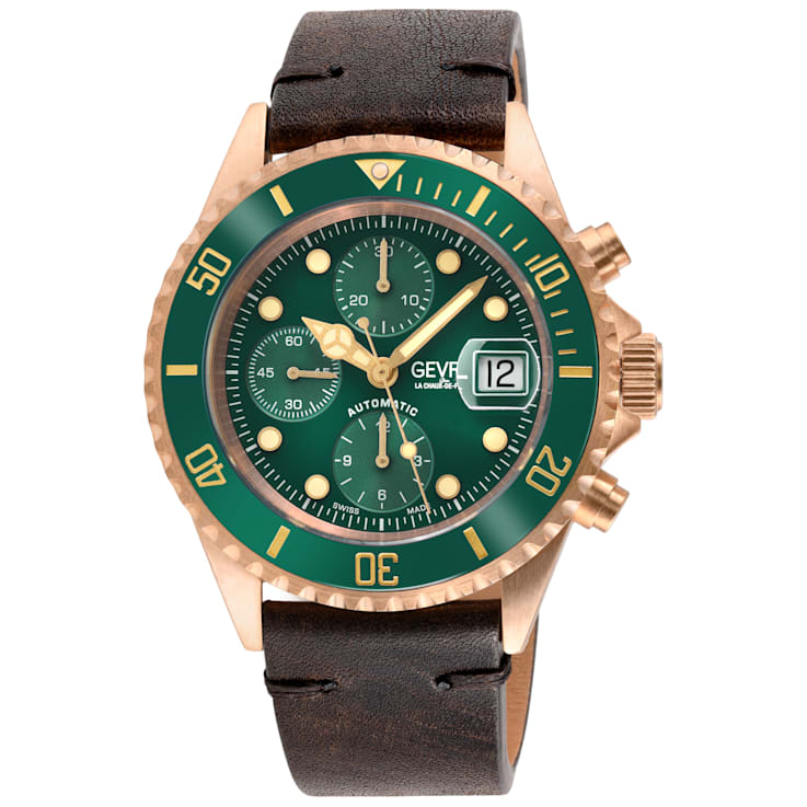 Gevril Men's Wall Street Watch, Genuine Handmade Italian Brown Leather Strap