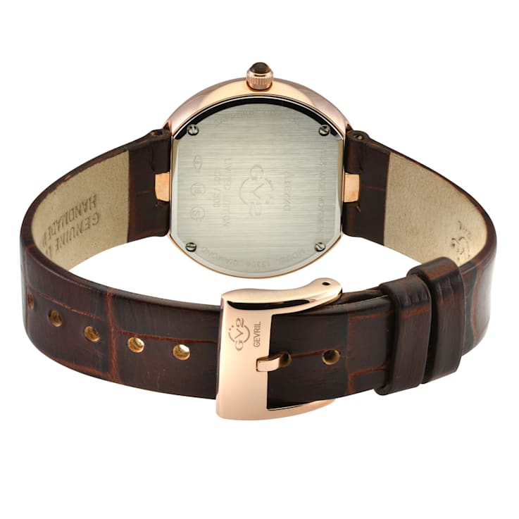 GV2 Arezzo Women's Diamond Watch, Genuine Italian Handmade Brown Leather Strap
