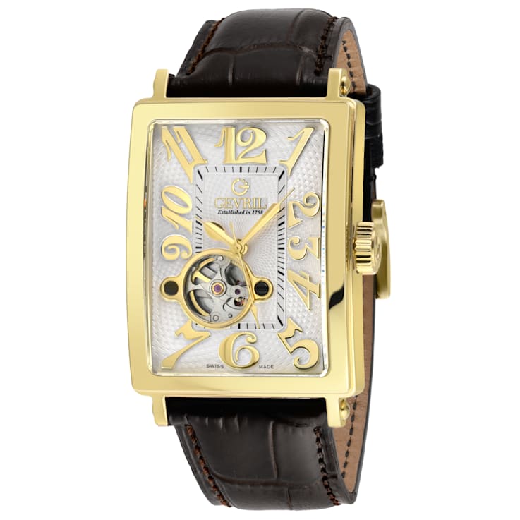 Gevril Men's Avenue of Americas Intravedere White Dial Genuine Dark
Brown Leather Watch
