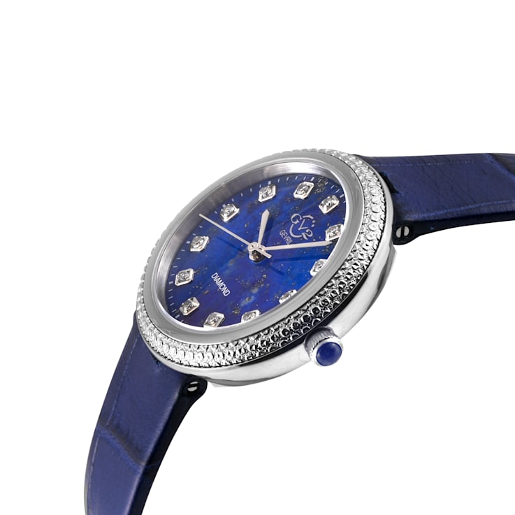 GV2 Arezzo Women's Diamond Watch,SS Case, Blue Dial, Genuine Italian
Handmade Blue Leather Strap