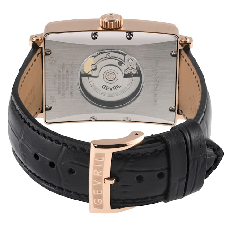 Gevril Men s Avenue of America s IPRG Black dial Genuine Black Leather Band 176L5A