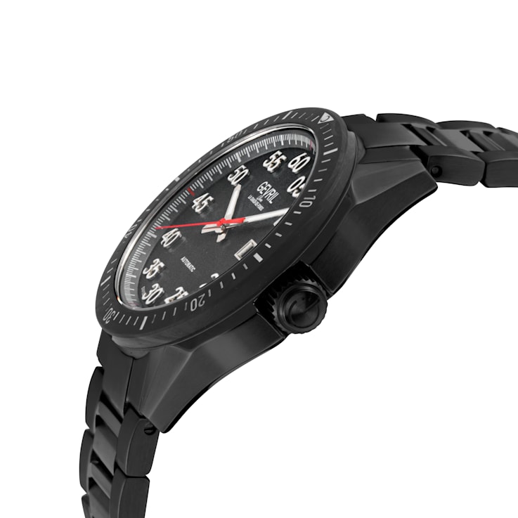 Gevril Men's Ascari Automatic Watch SS Case, Black Forged Carbon Top
Ring, SS/IPBK Bracelet