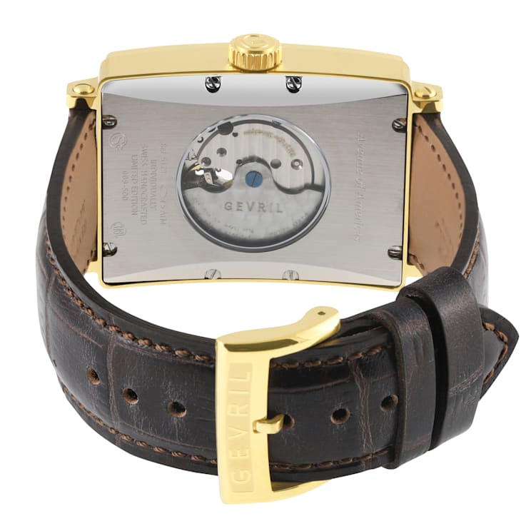 Gevril Men's Avenue of America's IPYG White dial, Genuine Dark Brown
Leather Band