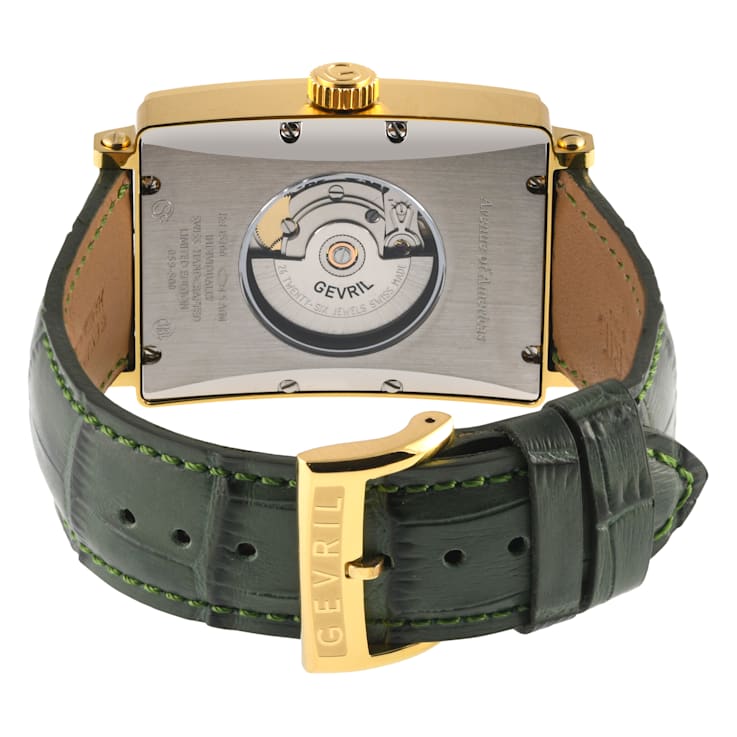 Gevril Men's Avenue of America's IPYG White dial, Genuine Olive Leather Band
