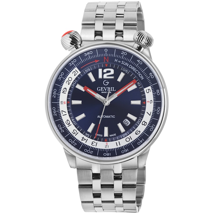 Gevril Men's Wallabout Blue Dial Stainless Steel Bracelet