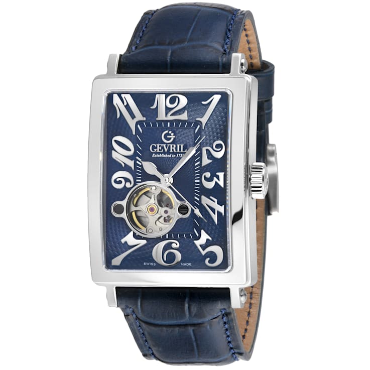 Gevril Men's  Avenue of Americas Intravedere Blue Dial Genuine Blue
Leather Strap