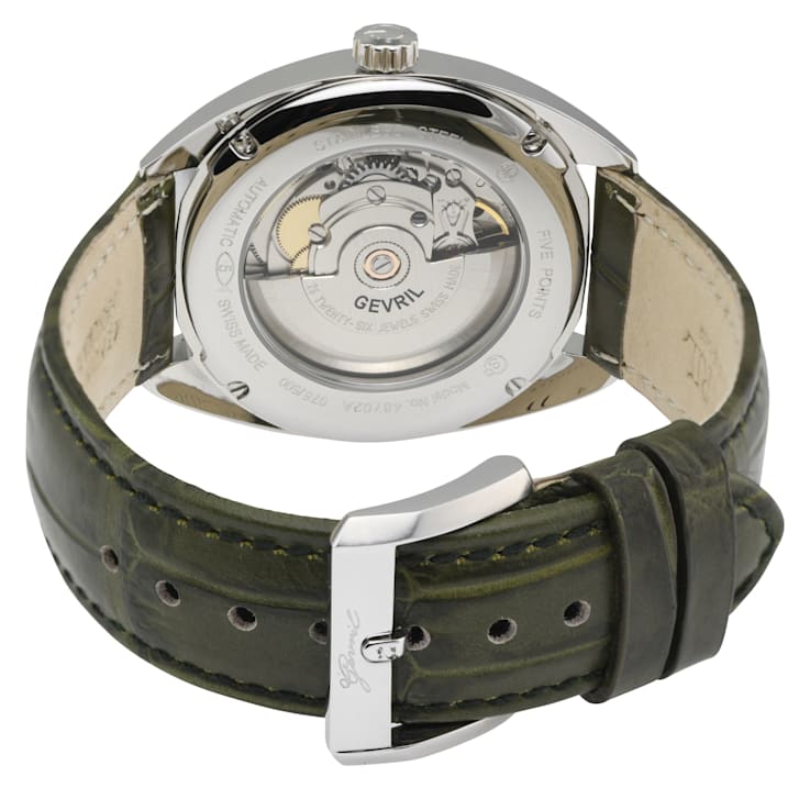 Gevril Five Points Men's Silver Dial Leather Strap Watch
