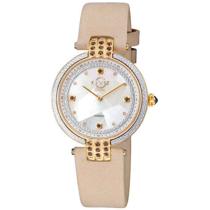 Gv2 By Gevril Women 12808 Matera Diamonds MOP Dial Ecru Suede Swiss
Quartz Watch