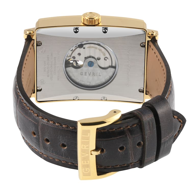 Gevril Men's Avenue of Americas Intravedere White Dial Genuine Dark
Brown Leather Watch
