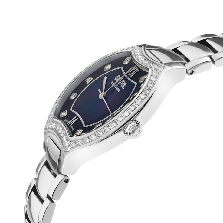 Gevril Women's Lugano Swiss Diamond Watch, Stainless Steel Bracelet Watch