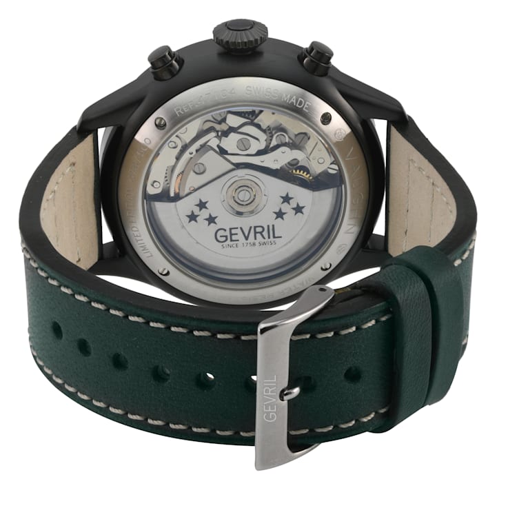 Gevril Men's Vaughn 316L Stainless Steel Black Case, Green Dial, Genuine
Green Leather Watch