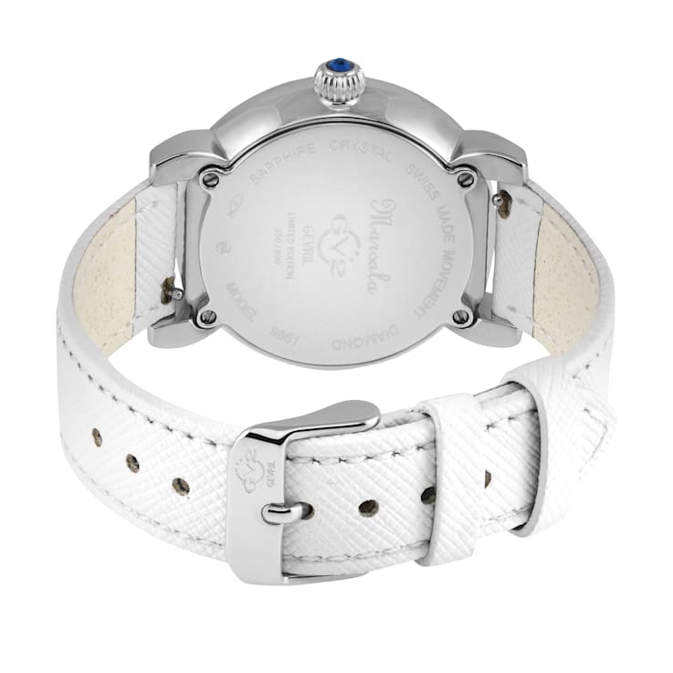 GV2 Womens Marsala Diamond Watch, Genuine White Saffiano Vegan Leather  Strap