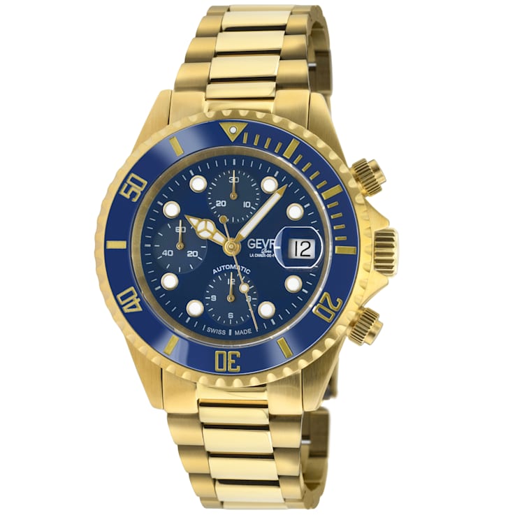 Gevril Men's Wall Street Chrono Blue Dial Blue Ceramic Bezel 316L
Stainless Steel Bracelet