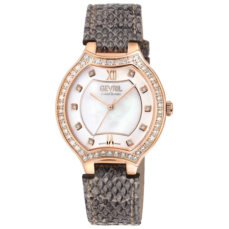 Gevril Women's Lugano Swiss Diamond Watch, Genuine Italian Handmade
Leather Strap