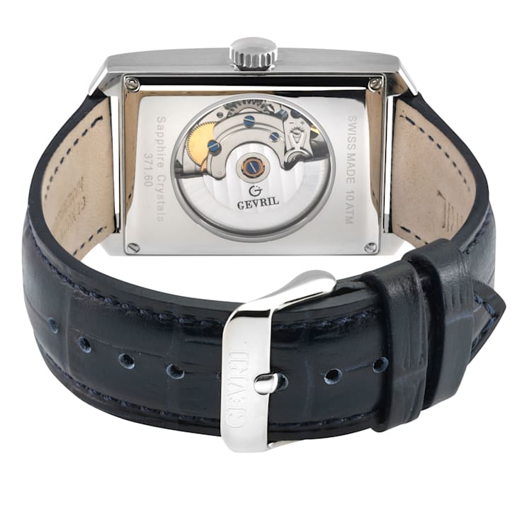 Gevril Men's Manhattanhenge Automatic Watch, Genuine Handmade Italian
Blue Leather Strap