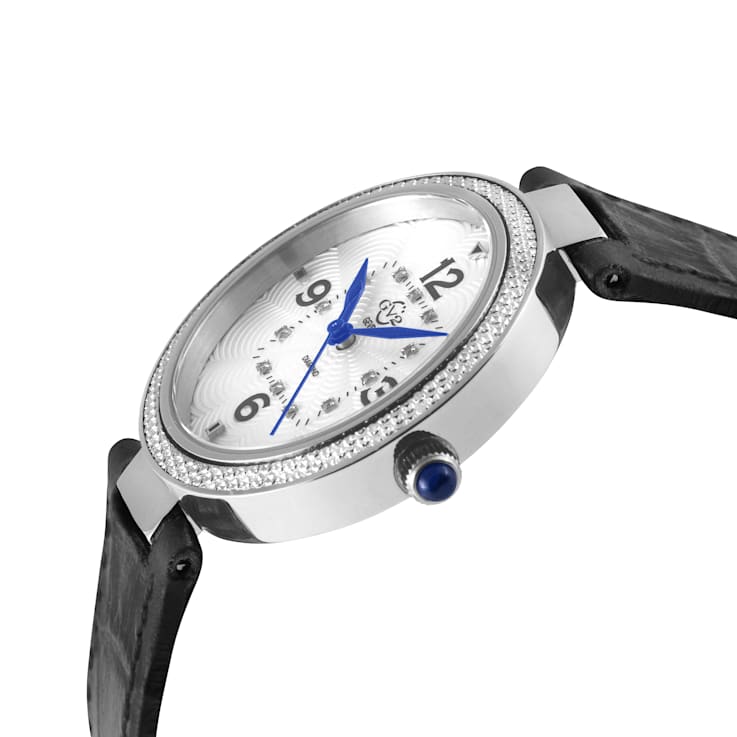 GV2 Women's Piemonte Stainless Steel Case, White dial, Diamond Watch,
Black Italian Leather Strap