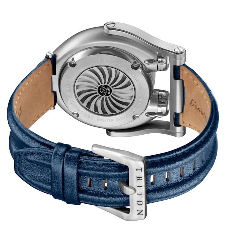 GV2 Triton Men's Blue Dial Calfskin Leather Watch