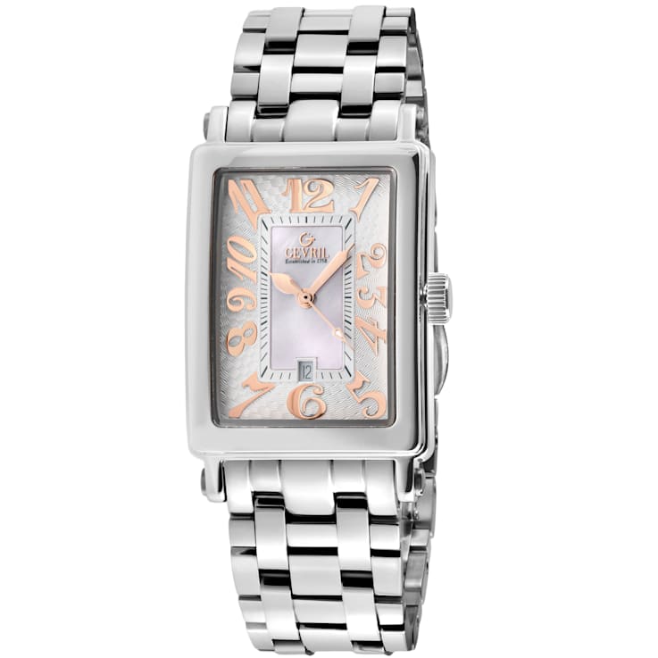 Gevril Ave of Americas Mini Women’s Stainless Steel Case,White MOP Dial Watch