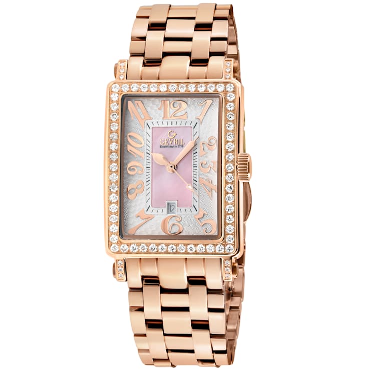 Gevril Ave of Americas Mini Women’s Rose Stainless Steel Diamond Case,
Pink MOP Dial Watch