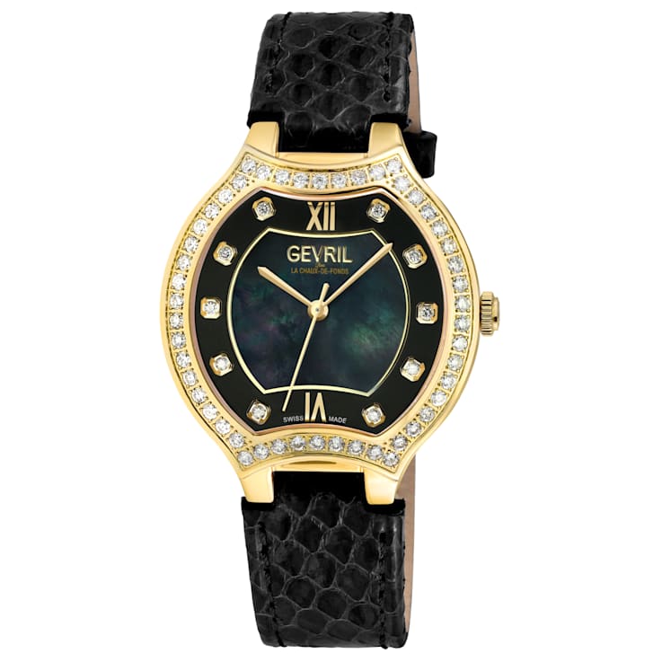 Gevril Women's Lugano Swiss Diamond Watch, Genuine Italian Handmade
Leather Strap