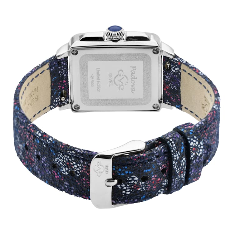 GV2 Womens Padova Gemstone Blue Dial, Blue Floral Leather Strap