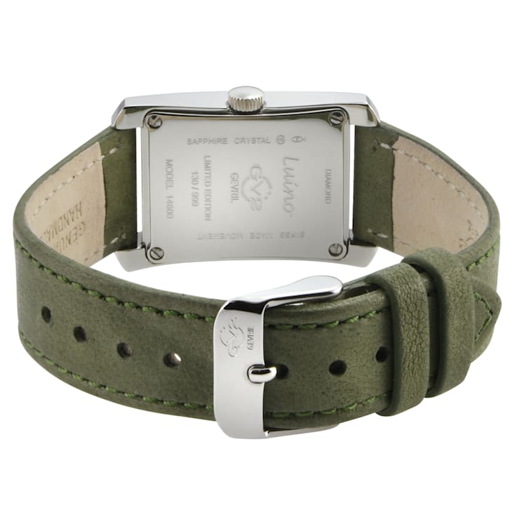 GV2 Womens Luino Diamond White MOP Dial, Genuine Italian Leather Green Watch