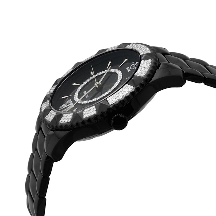 GV2 By Gevril Women's Venice 39mm Black Dial Black IP Diamond Wristwatch