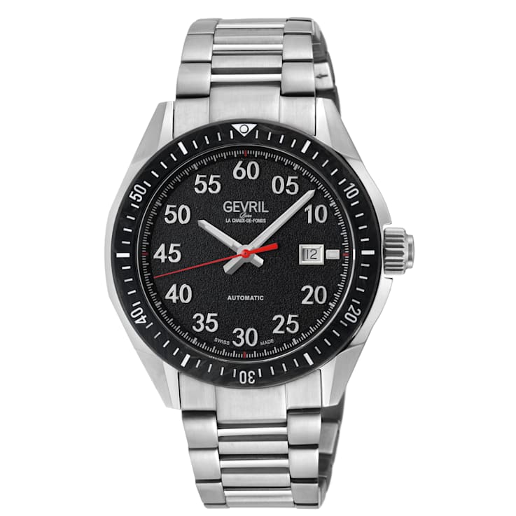 Gevril Men's Ascari Automatic Watch SS Case, Black Forged Carbon Top
Ring, Stainless Steel Bracelet