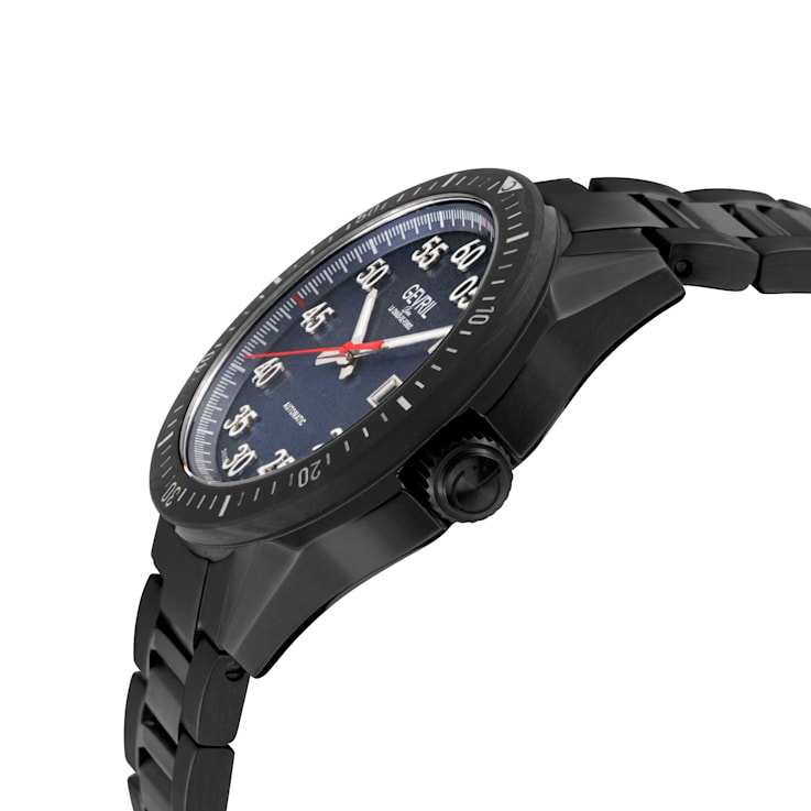 Gevril Men's Ascari Automatic Watch SS Case, Black Forged Carbon Top
Ring, SS/IPBK Bracelet